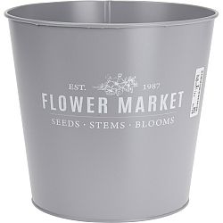 Kovový obal na kvetináč Flower market sivá, 18 x 16 cm