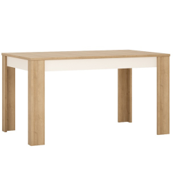 Jedálenský stôl LYOT03, rozkladací, dub riviera/biela s extra vysokým leskom, 140-180x85 cm, LEONARDO