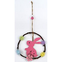 Drevená závesná dekorácia Zajačik ružová, 20 cm