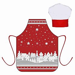 Forbyt Vianočný detský set zástera s kuchynskou čiapkou, červená
