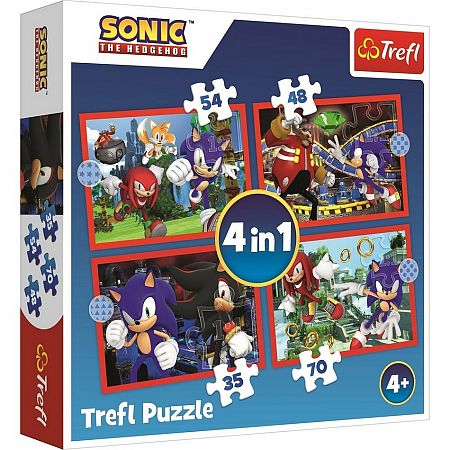 Trefl Puzzle Sonic Dobrodružná jazda, 4v1 (35, 48, 54, 70 dielikov)